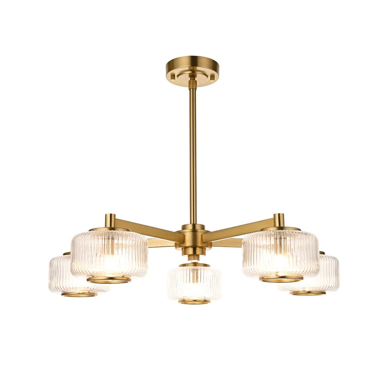 Endon Stamford 5 Light Brushed Aged Brass & Ribbed Glass Pendant
