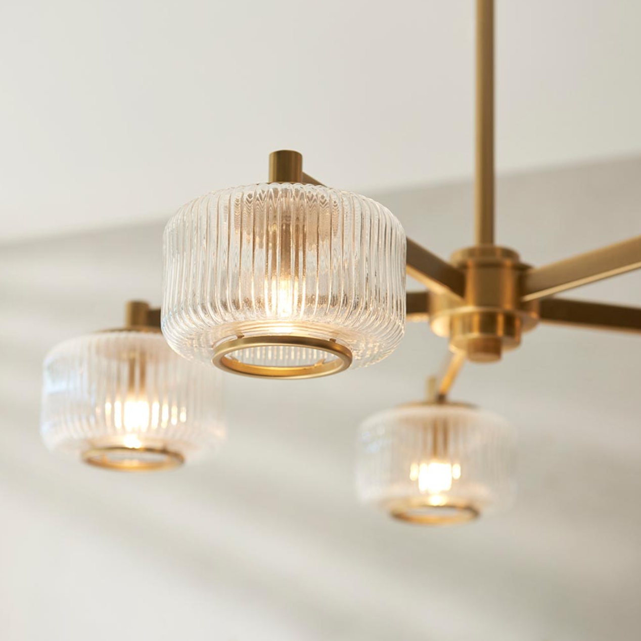 Endon Stamford 5 Light Brushed Aged Brass & Ribbed Glass Pendant