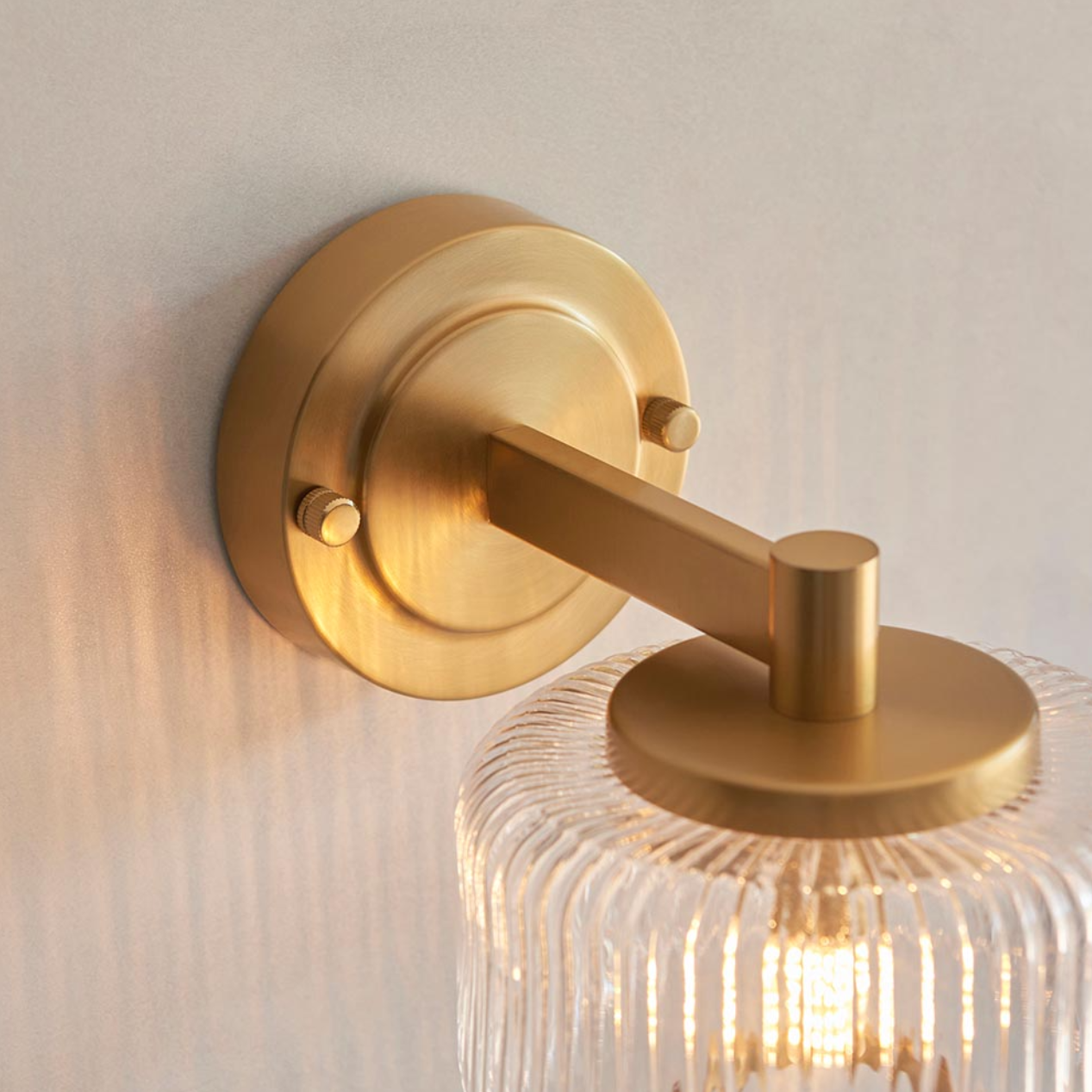Endon Stamford Brushed Aged Brass & Ribbed Glass Wall Light