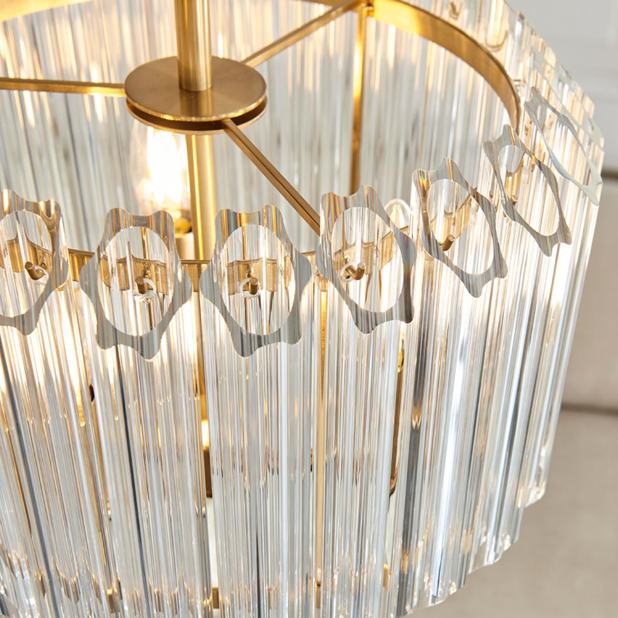 Endon Valentina 3 Light Brushed Aged Brass & Hexagonal Glass Pendant