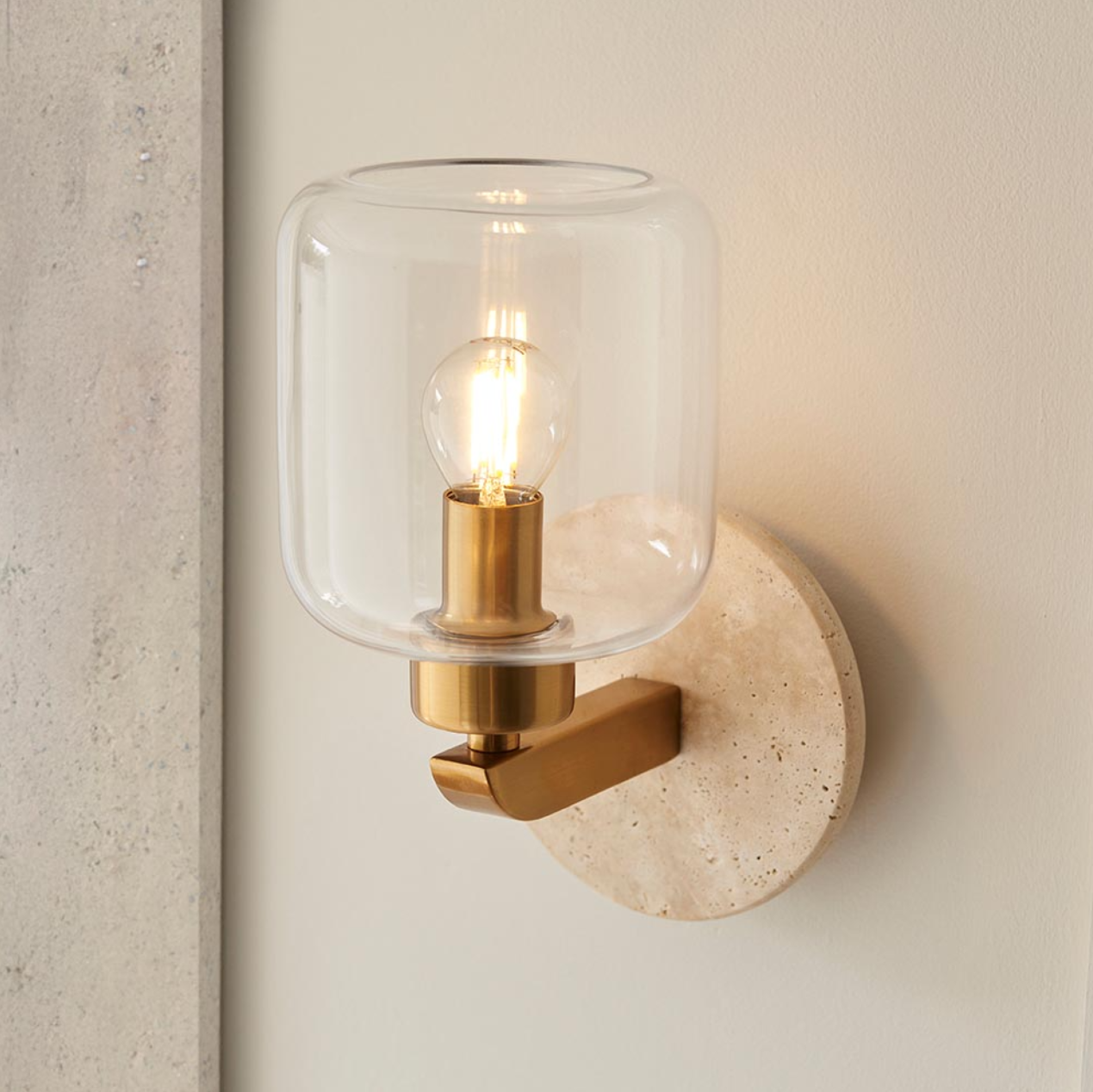 Endon Travi Vintage Brass & Travertine Stone Wall Light