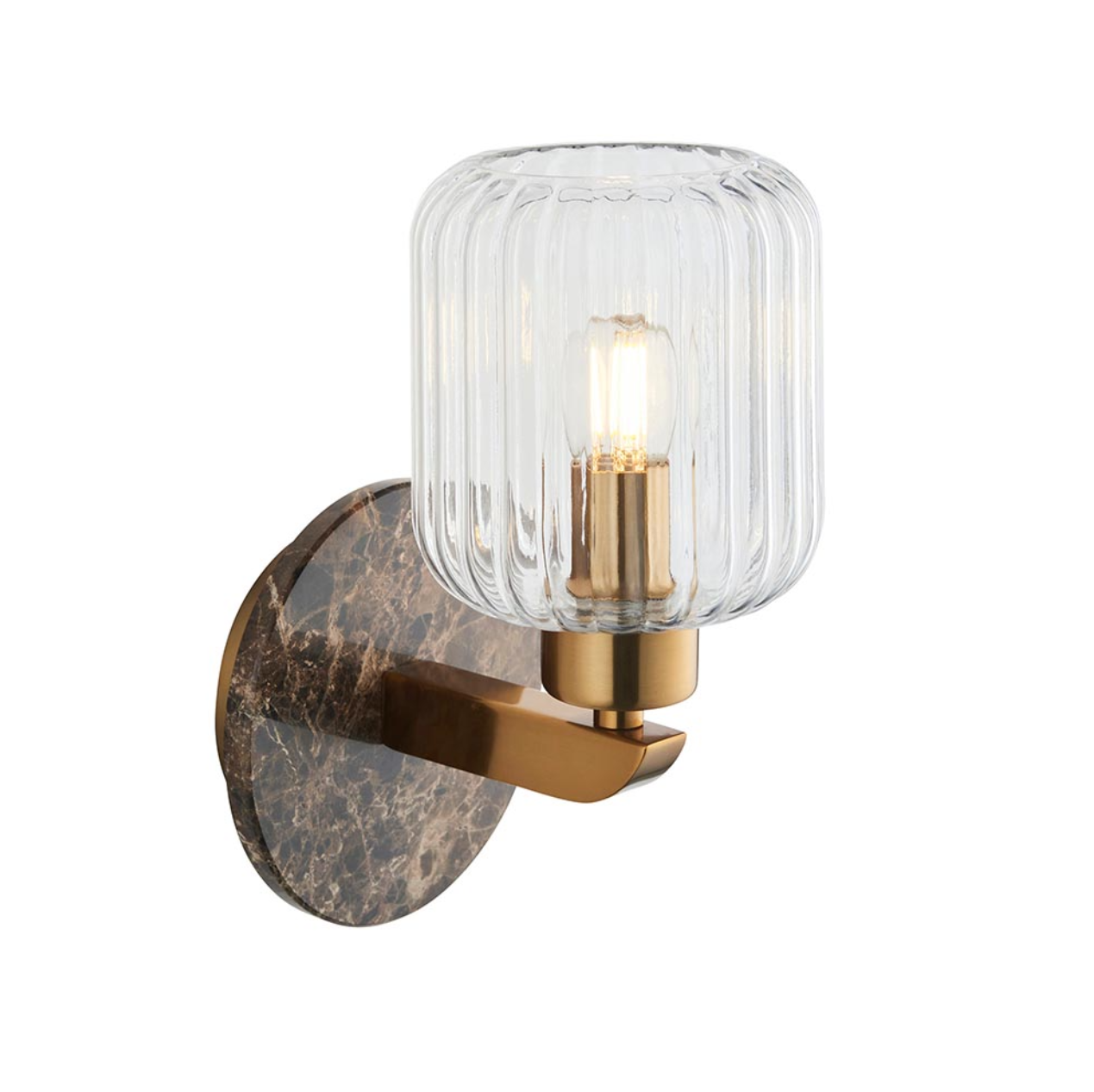 Endon Travi Vintage Brass & Brown Emperador Marble Ribbed Glass Wall Light