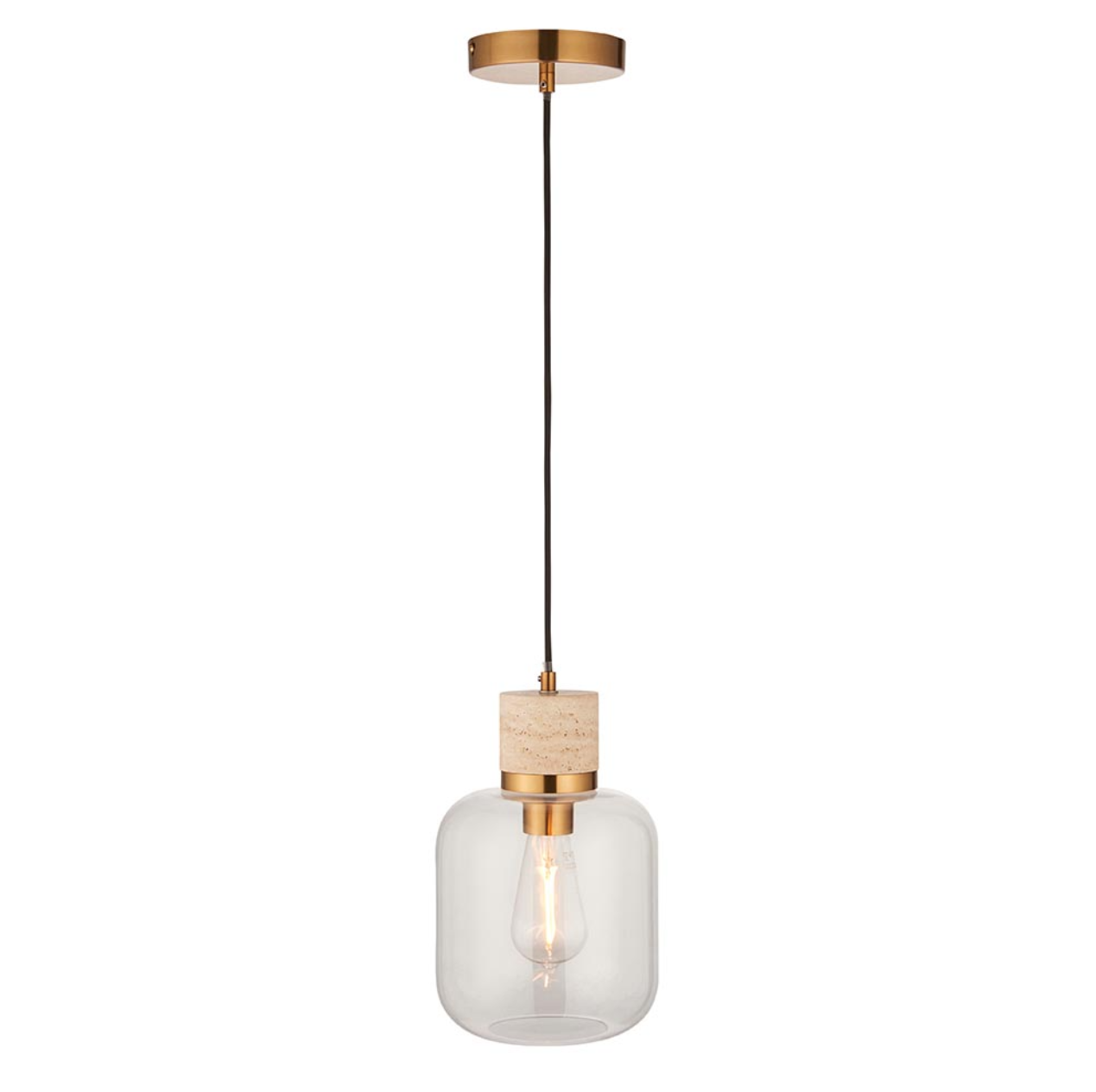 Endon Travi Vintage Brass & Travertine Stone Pendant
