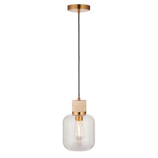 Endon Travi Vintage Brass & Travertine Stone Pendant