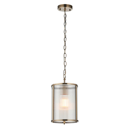 Endon Ridgeton Antique Brass & Ribbed Glass Pendant