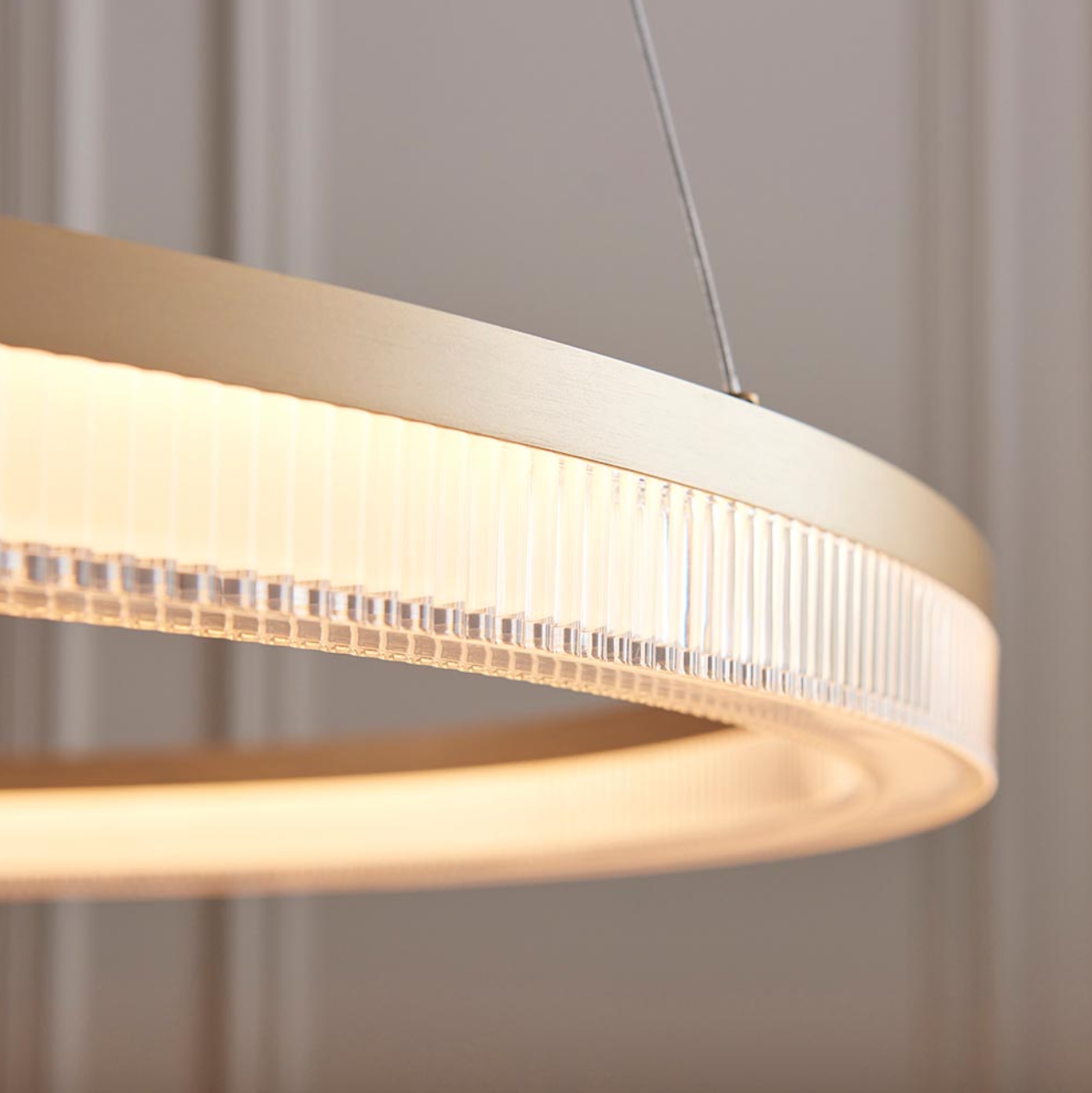 Vesilo Lighting Coil LED Brushed Gold & Opal Ribbed Acrylic Pendant