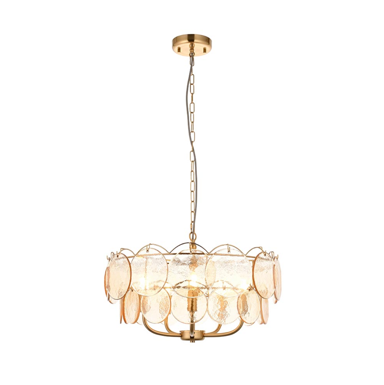Vesilo Lighting Disc 5 Light Brushed Aged Brass & Champagne Glass Pendant