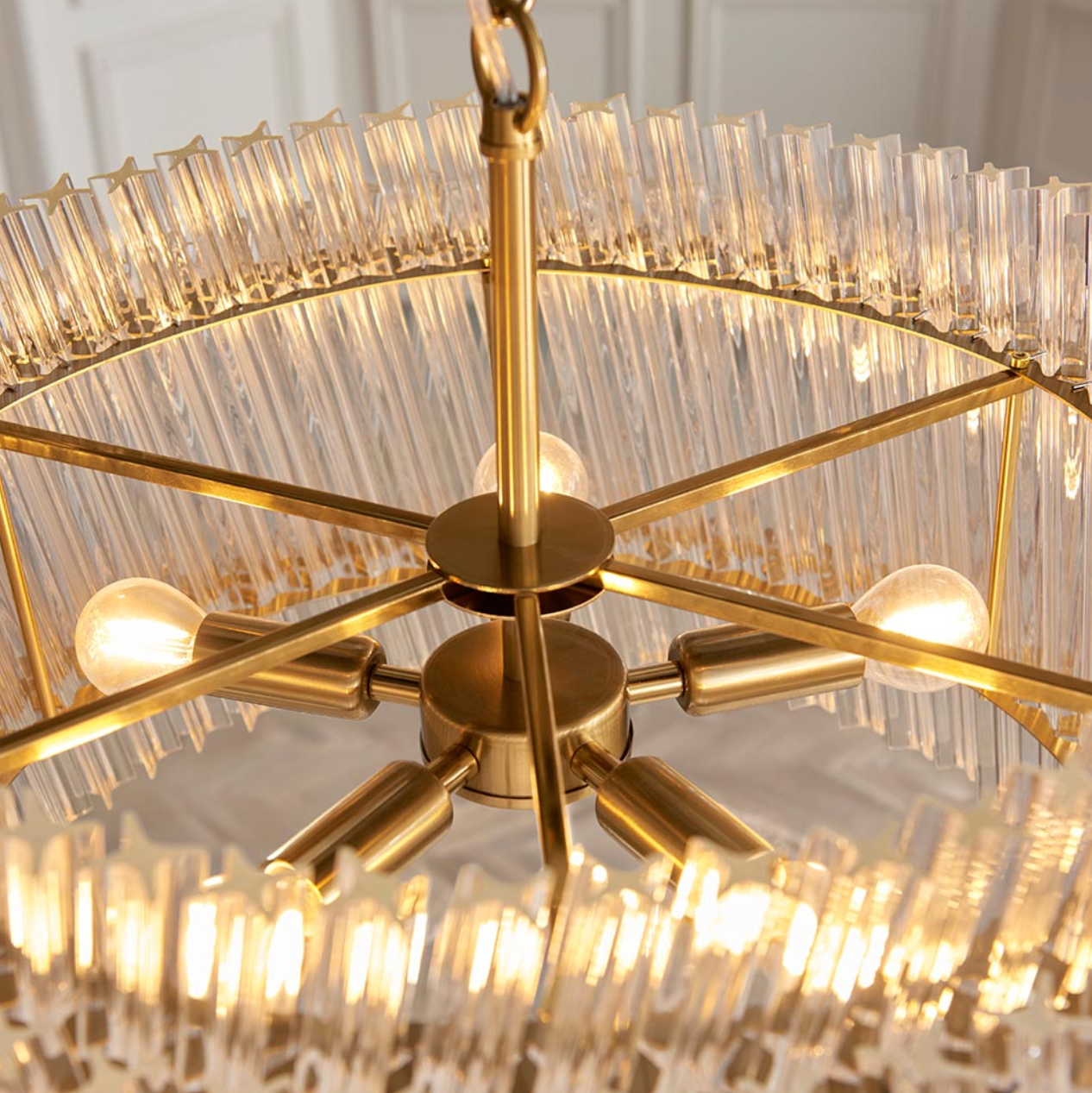 Vesilo Lighting Grace 5 Light Brushed Aged Brass & Clear Glass Pendant