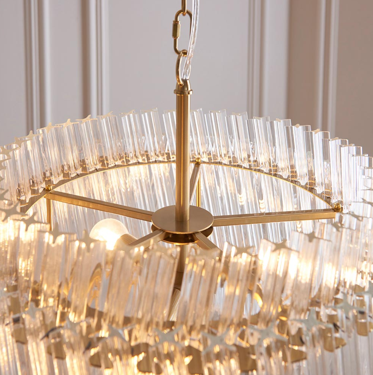 Vesilo Lighting Grace 3 Light Brushed Aged Brass & Clear Glass Pendant