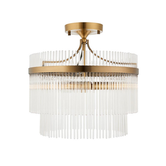 Endon Marietta 3 Light Antique Brass & Clear Glass Semi Flush