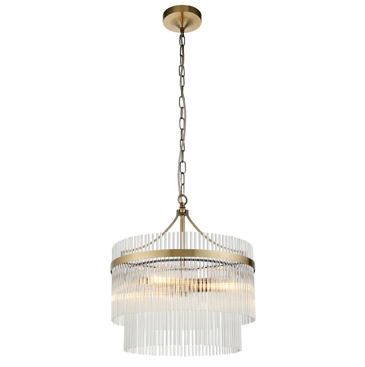 Endon Marietta 3 Light Antique Brass & Clear Glass Pendant