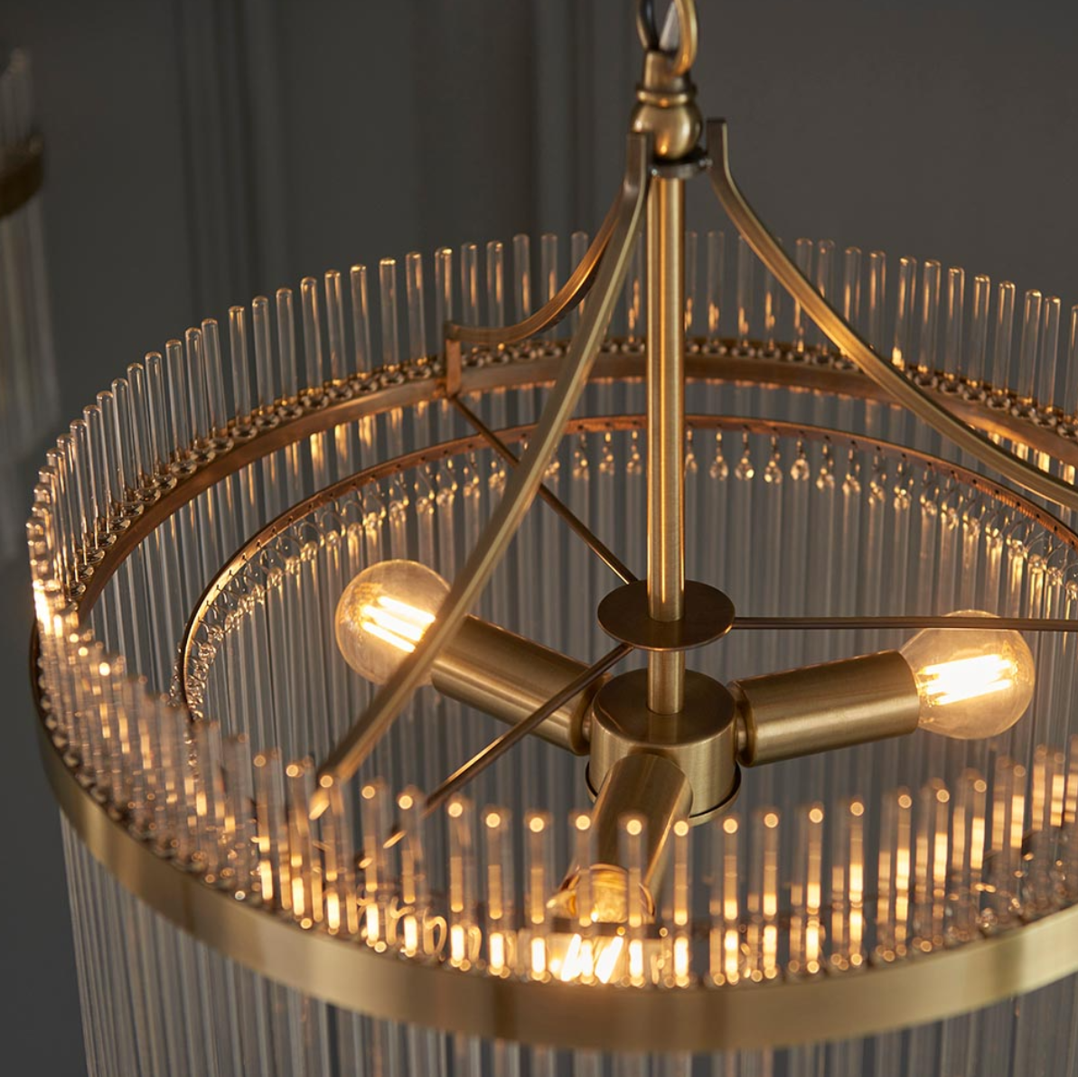 Endon Marietta 3 Light Antique Brass & Clear Glass Pendant