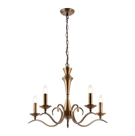 Endon Kora 5 Light Antique Brass Chandelier