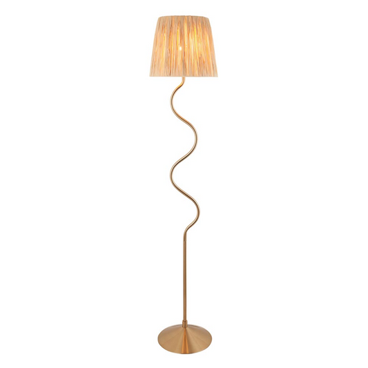 Endon Wriggle Brass Floor Lamp with Raffia Tapered Shade