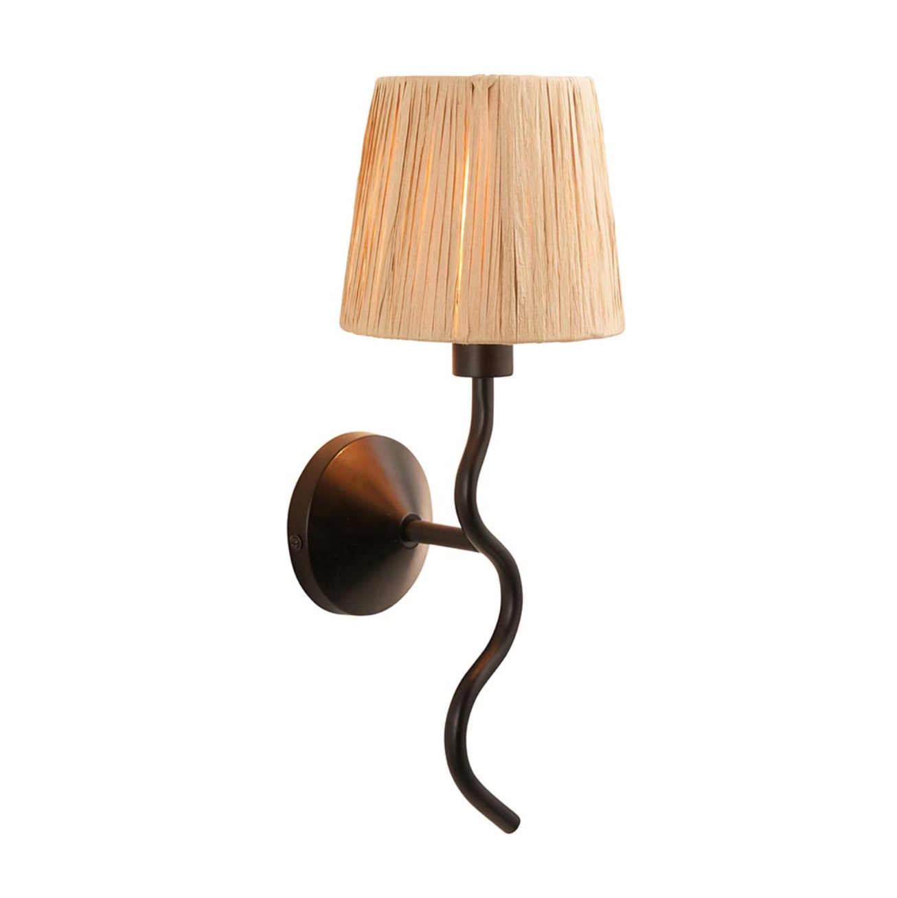 Endon Wriggle Matt Black Wall Light with Raffia Shade