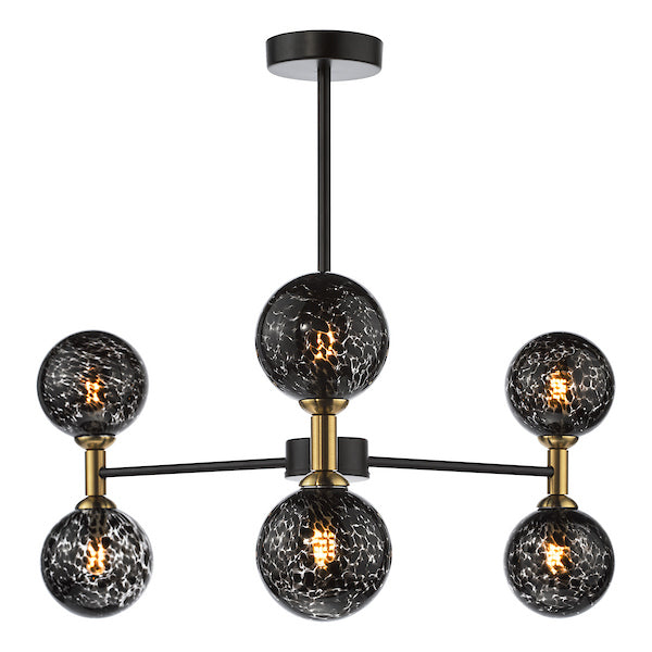 Dar Lighting Takara 6 Light Matt Black & Bronze With Black Confetti Glass Semi Flush