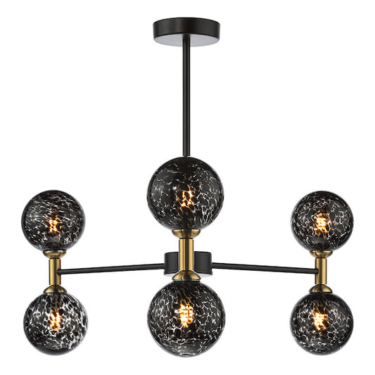 Dar Lighting Takara 6 Light Matt Black & Bronze With Black Confetti Glass Semi Flush