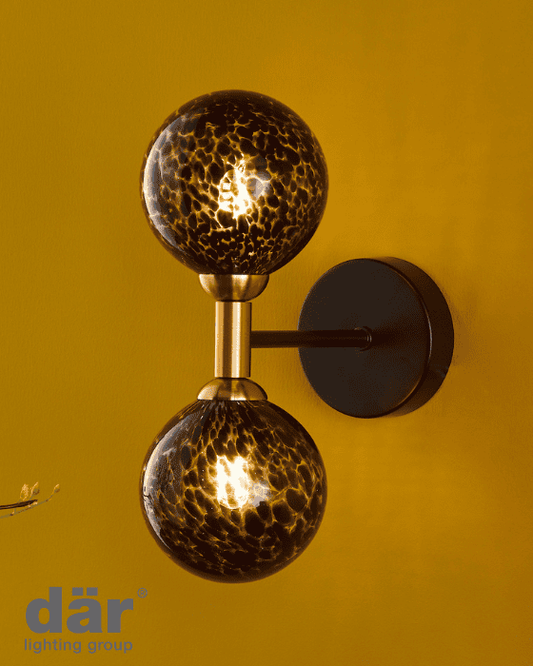 Dar Lighting Takara 2 Light Black With Black Confetti Glass Wall Light
