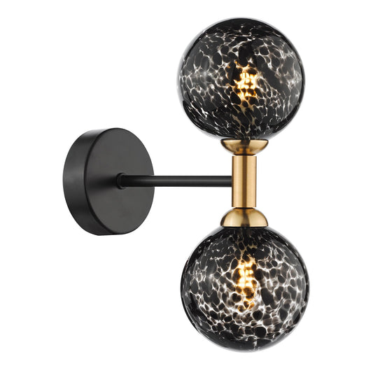 Dar Lighting Takara 2 Light Black With Black Confetti Glass Wall Light