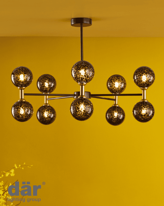 Dar Lighting Takara 10 Light Matt Black With Black Confetti Glass Semi Flush