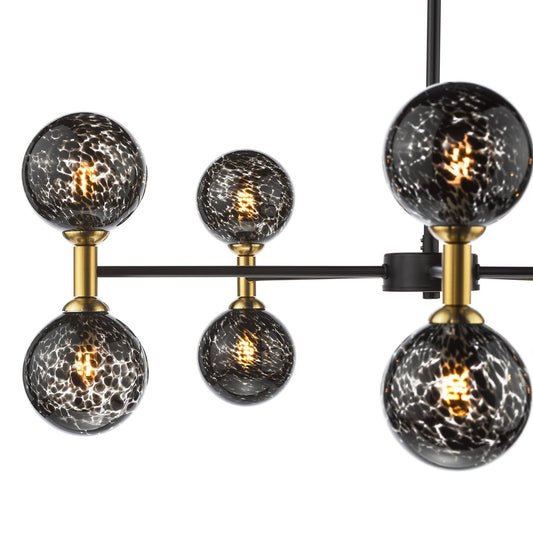 Dar Lighting Takara 10 Light Matt Black With Black Confetti Glass Semi Flush