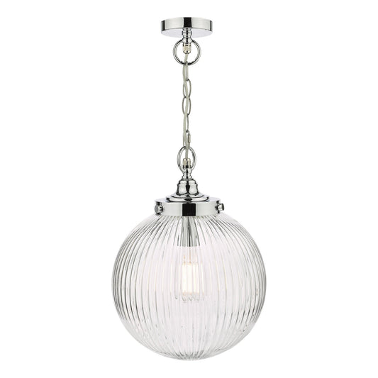 Dar Lighting Tamara Bathroom IP44 Polished Chrome & Ribbed Glass Pendant