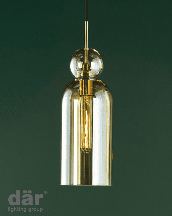 Dar Lighting Tao Brushed Bronze & Amber Glass Pendant