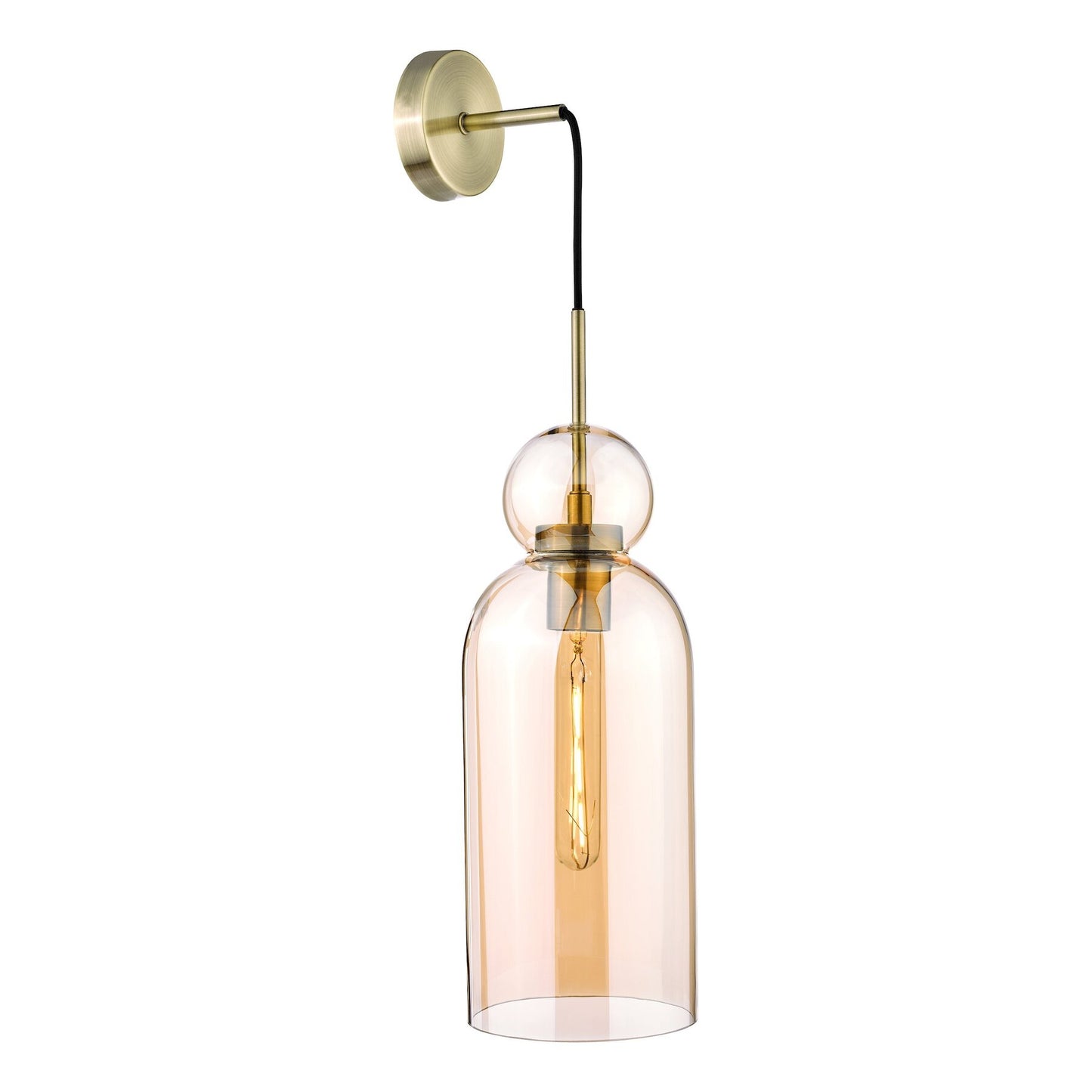 Dar Lighting Tao Brushed Bronze & Amber Glass Pendant