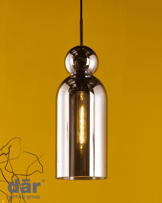 Dar Lighting Tao Matt Black & Smoked Glass Pendant
