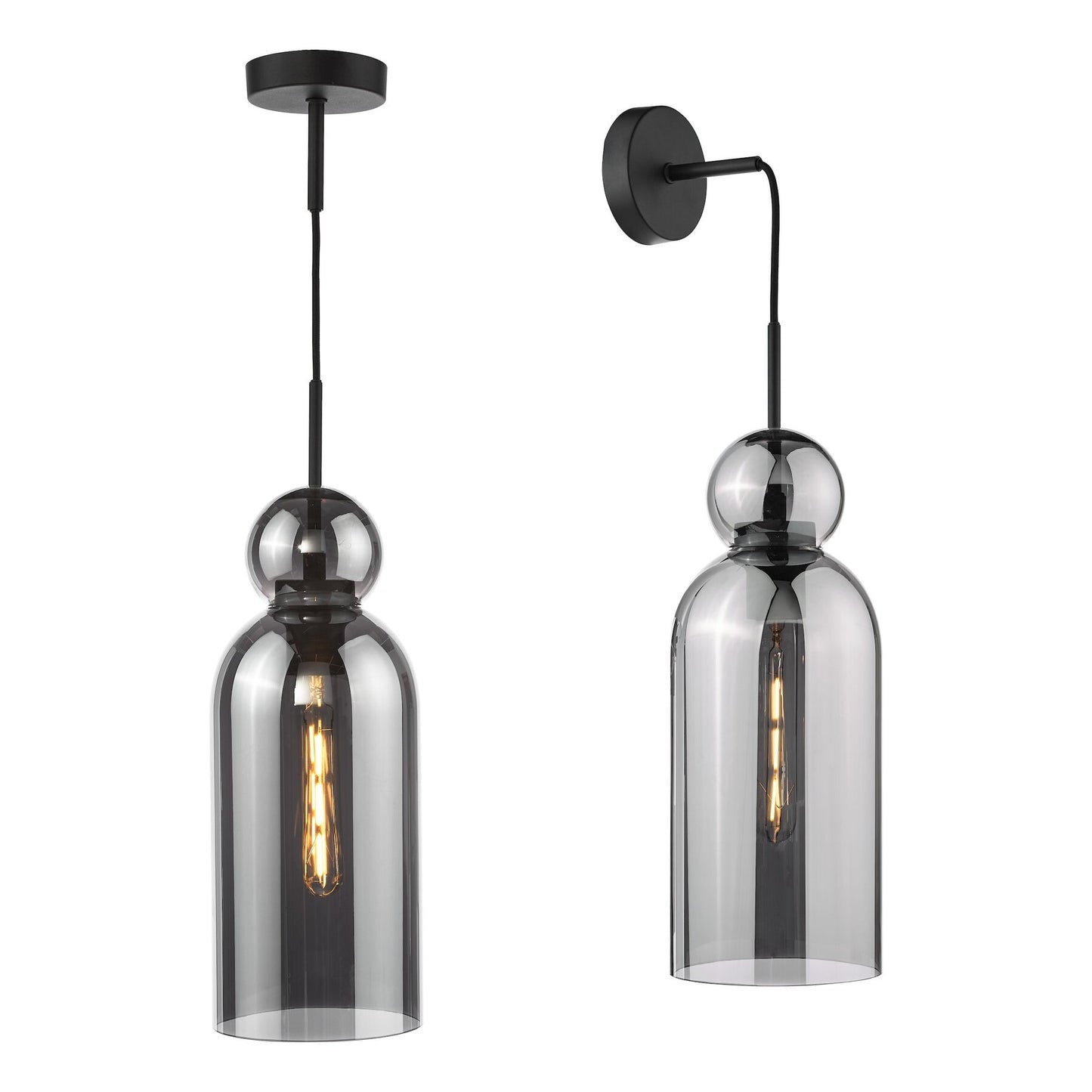 Dar Lighting Tao Matt Black & Smoked Glass Pendant
