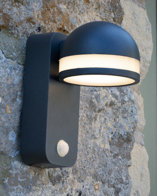 Dar Lighting Tien Outdoor IP65 LED Adjustable Head Anthracite PIR Sensor Wall Light
