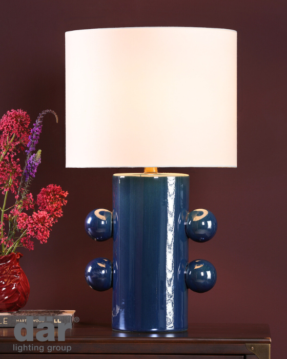 Dar Lighting Tisha Blue & Antique Brass Table Lamp With Shade