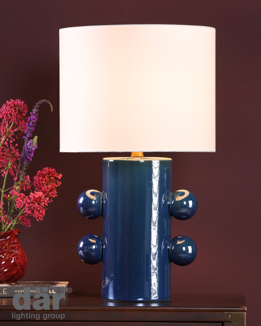 Dar Lighting Tisha Blue & Antique Brass Table Lamp With Shade