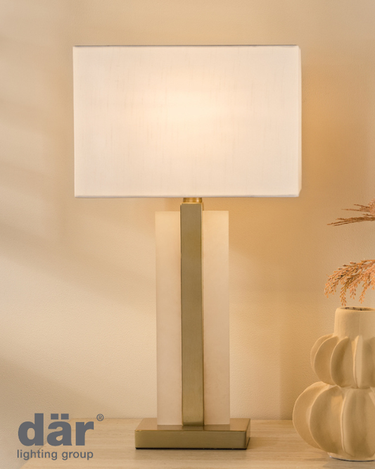Dar Lighting Tokori Alabaster & Brushed Gold Table Lamp With Shade