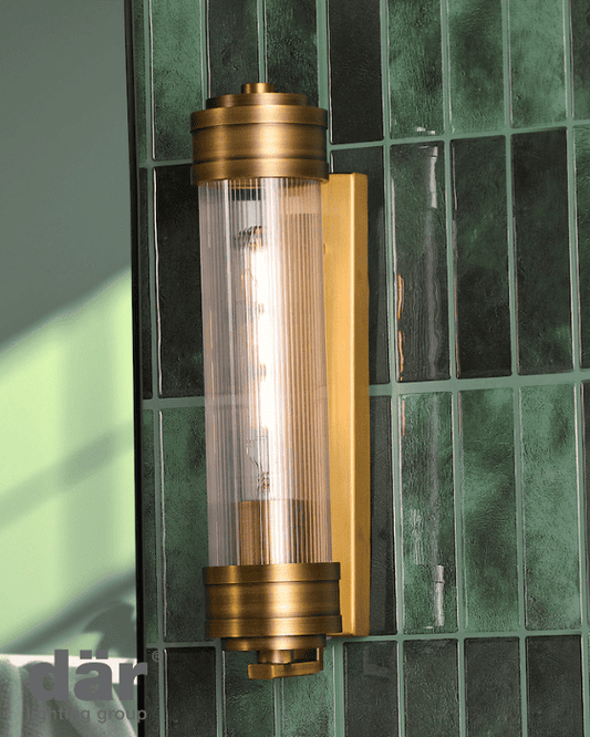 Dar Lighting Tommaso Bathroom IP44 Antique Bronze & Ribbed Glass Wall Light