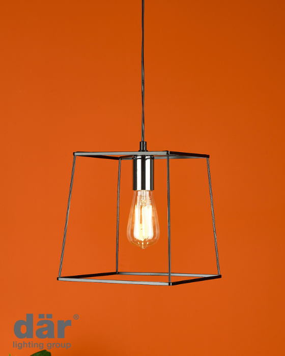 Dar Lighting Tower Matt Black Polished Chrome Pendant