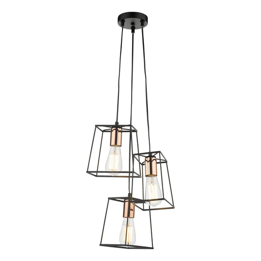 Dar Lighting Tower 3 Light Black & Copper Cluster Pendant