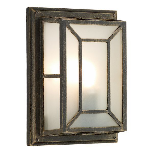 Dar Lighting Trent Outdoor IP44 Black, Gold & Frosted Glass Wall Light