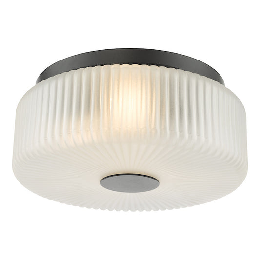 Dar Lighting Twyman IP44 3 Light Satin Black & White Ribbed Glass Flush
