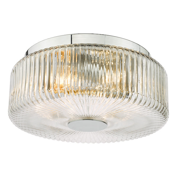 Dar Lighting Twyman IP44 3 Light Polished Chrome & Ribbed Glass Flush