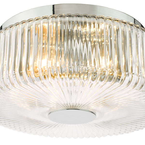 Dar Lighting Twyman IP44 3 Light Polished Chrome & Ribbed Glass Flush