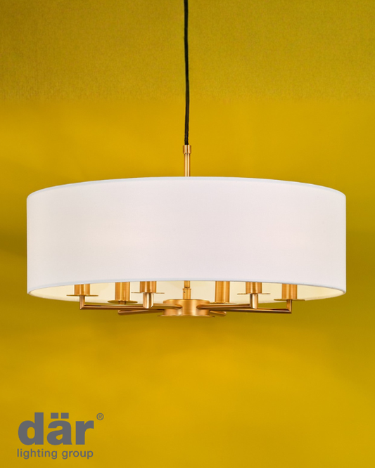 Dar Lighting Tyler 6 Light Antique Bronze & White Shadelier