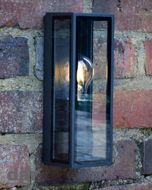 Dar Lighting Taryn Outdoor IP65 Matt Grey Glass Wall Light