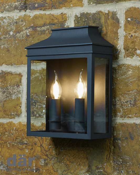 Dar Lighting Vapour Outdoor IP44 2 Light Coach Lantern Matt Black Wall Light