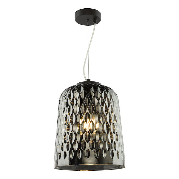 Dar Lighting Varius Matt Black & Smoked Glass Pendant