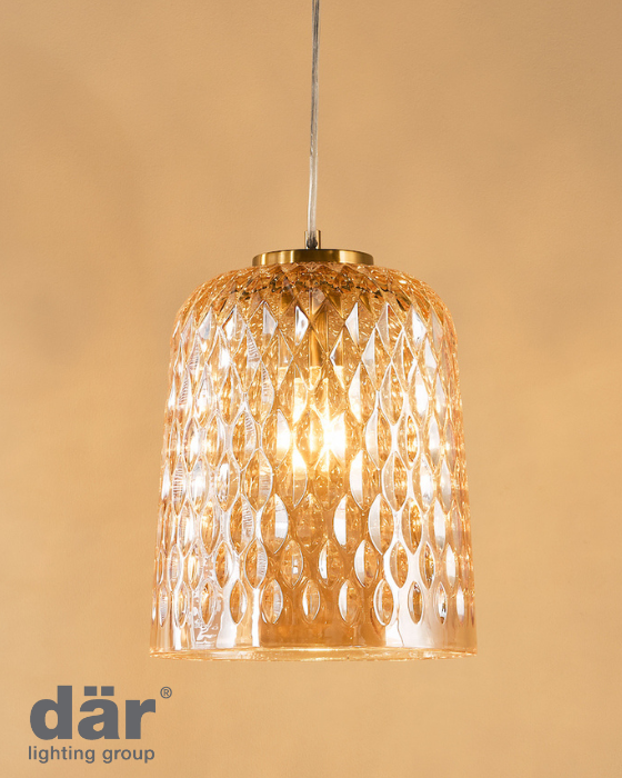 Dar Lighting Varius Natural Brass & Amber Glass Pendant