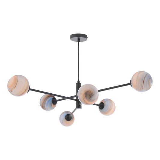 Dar Lighting Vignette 6 Light Matt Black & Planet Style Glass Pendant