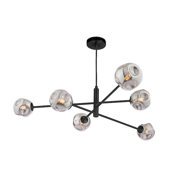 Dar Lighting Vignette 6 Light Matt Black & Closed Organic Smoked Glass Pendant