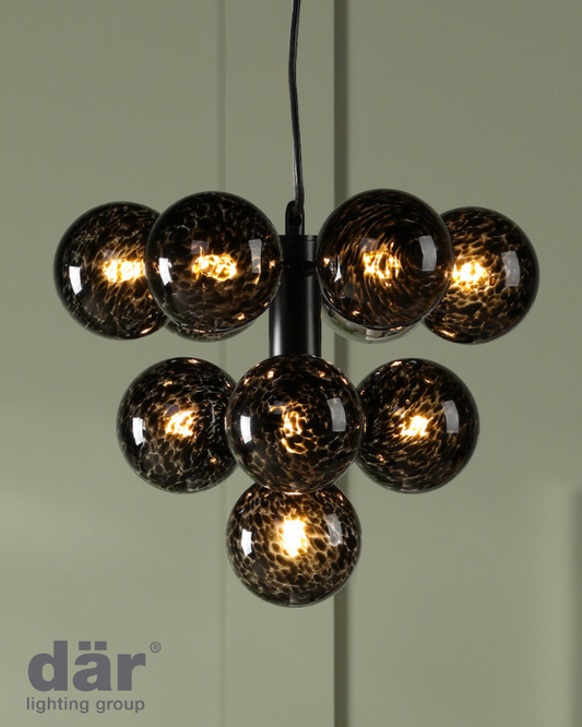 Dar Lighting Vine 10 Light Matt Black & Black Confetti Glass Cluster Pendant