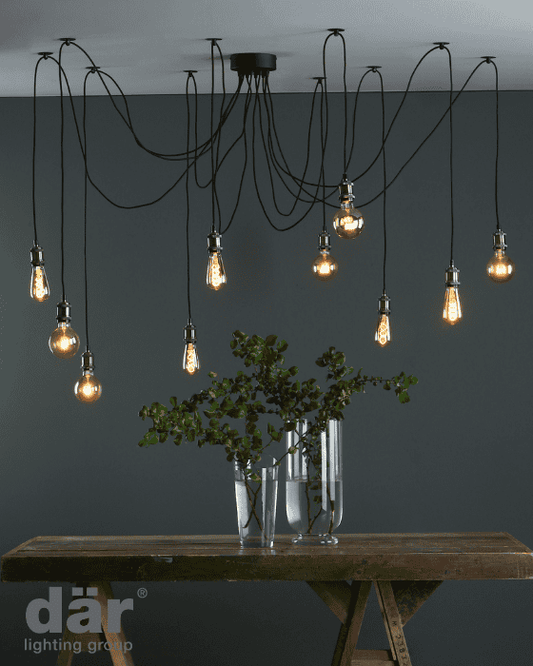 Dar Lighting Waco 10 Light Antique Brass & Matt Black Pendant Suspension